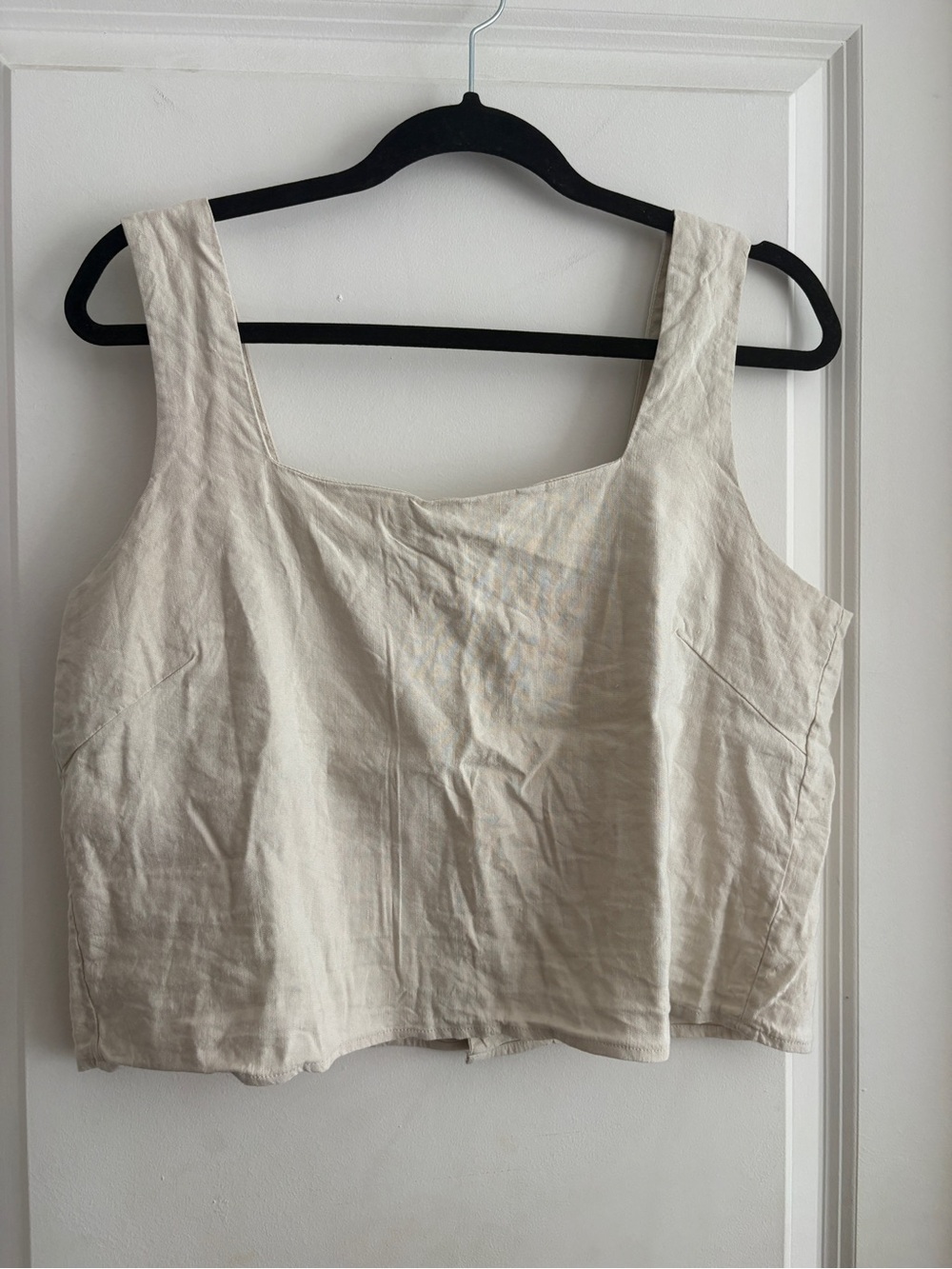 Weekend Los Angeles Rosalia Linen Blend Square Neck Button Back Crop Top Taupe L
